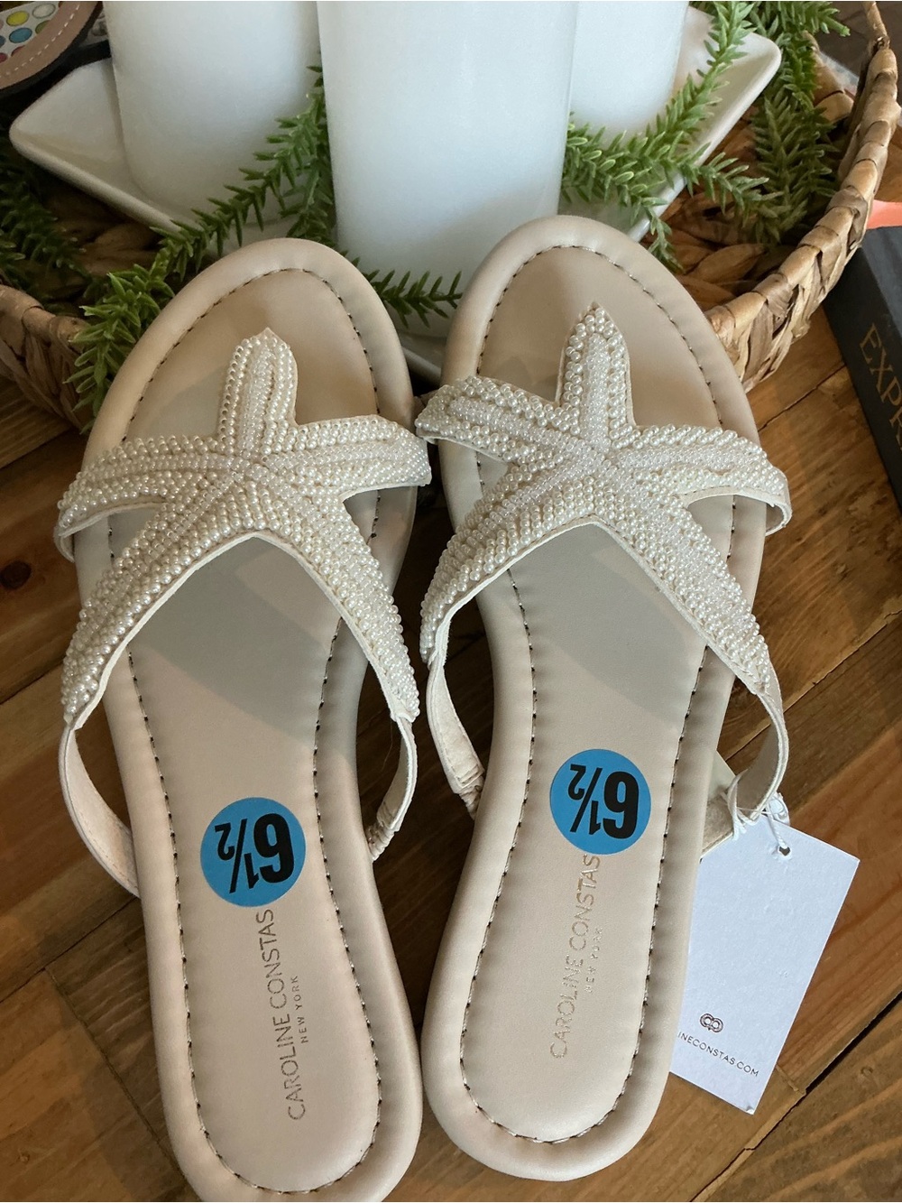 Caroline Constas Cream Beaded Starfish Sandals